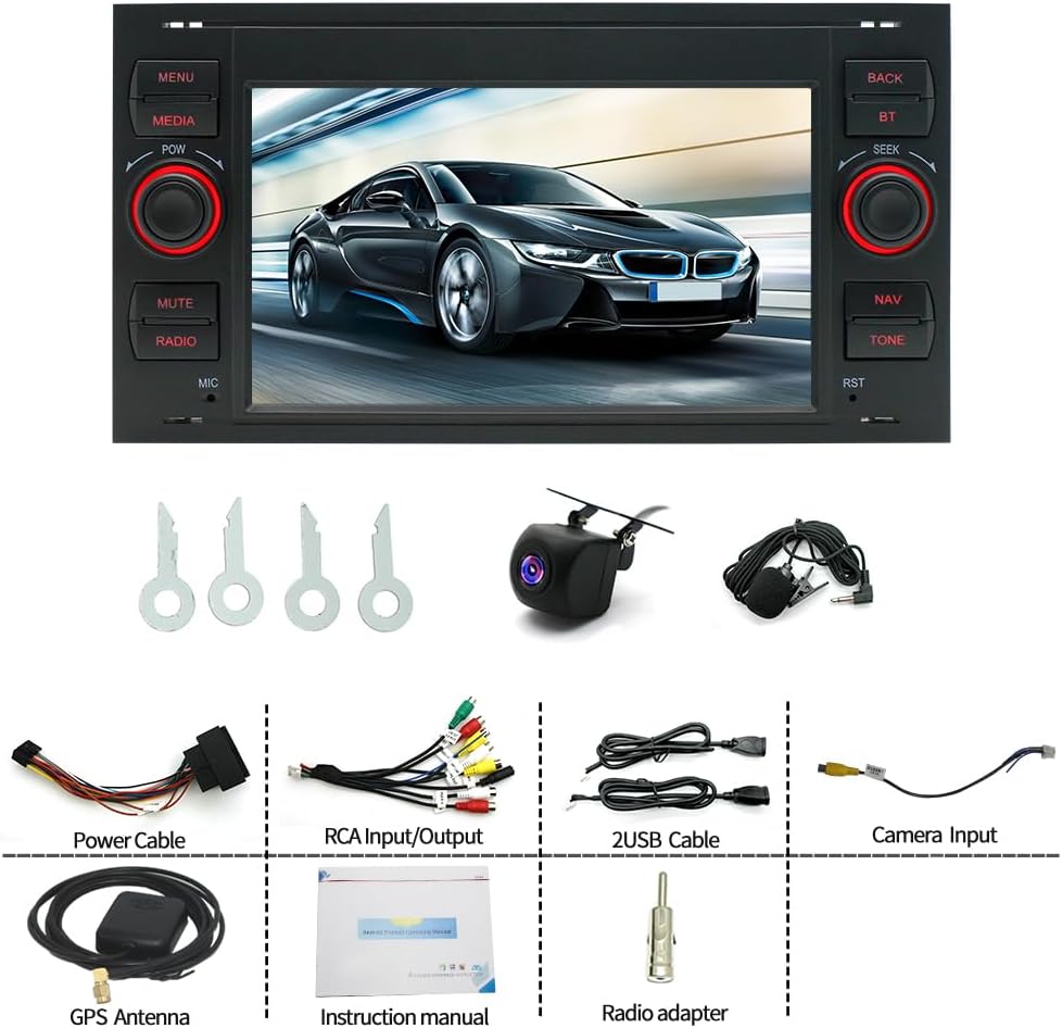 Android 13 Car Stereo Radio Compatible for Ford Transit 2005-2014, for Ford S-Max 2007-2009, 7inch 4G+64G Touch Screen Radio Support GPS Navigation WiFi HiFi Bluetooth FM + AHD Backup Camera