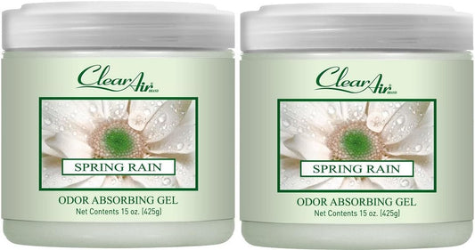 Clear Air 15oz Gel Odor Eliminator - Absorb & Remove Strong Odors from Pets, in Bathrooms, Basements, Garage, Cars, RVs & Boats - Eliminate Tough Odors with Essential Oils (Spring Rain, 2-Pack)