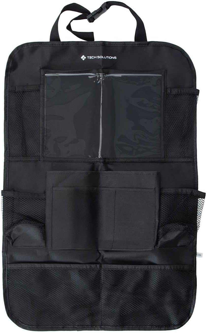 Tech Solutions Clutter Free Car Back Seat Organizer, Multi-Pocket Storage System, Black