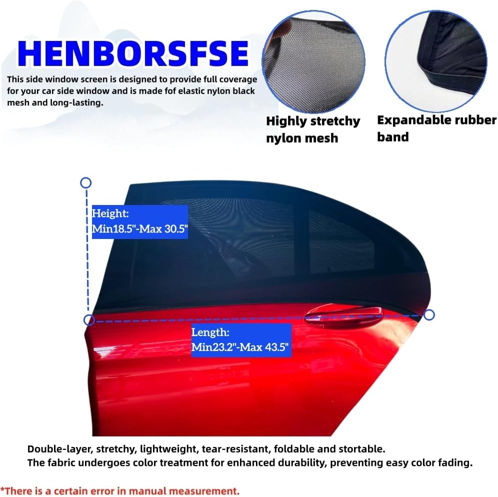 2Pack car Side Window sunshades,Premium Rear Privacy Screens for Sedans,Double Layer Breathable Elastic Spandex mesh,Bug Insect Protection,Outdoor Camping Travel Essential(Max43.5 * 30.5")