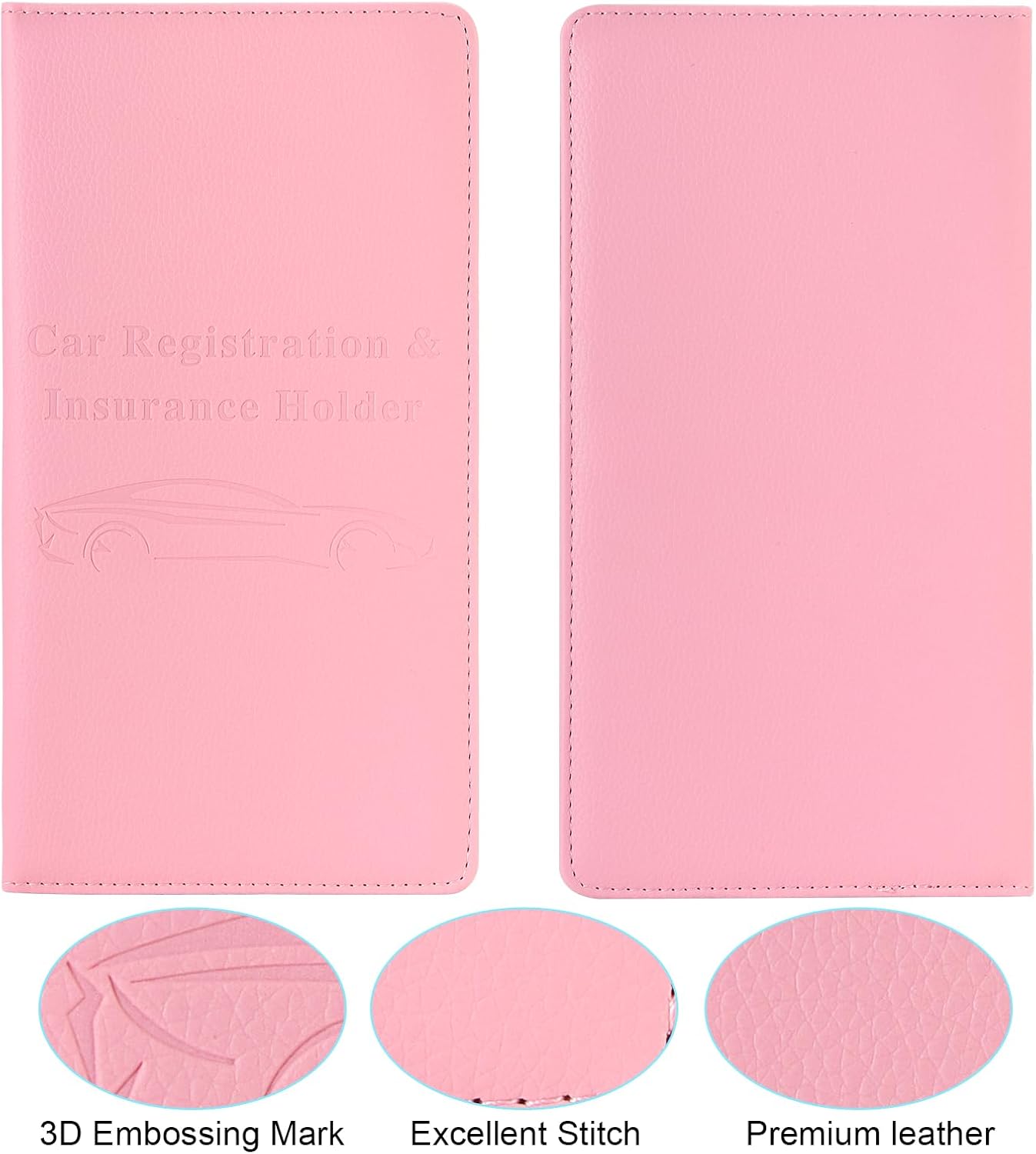 Cacturism Car Registration and Insurance Holder, Car Accessories Vehicle Glove Box Car Organizer Women Car Accessories with Magnetic Shut for Cards, Essential Document, Driver License, Pink