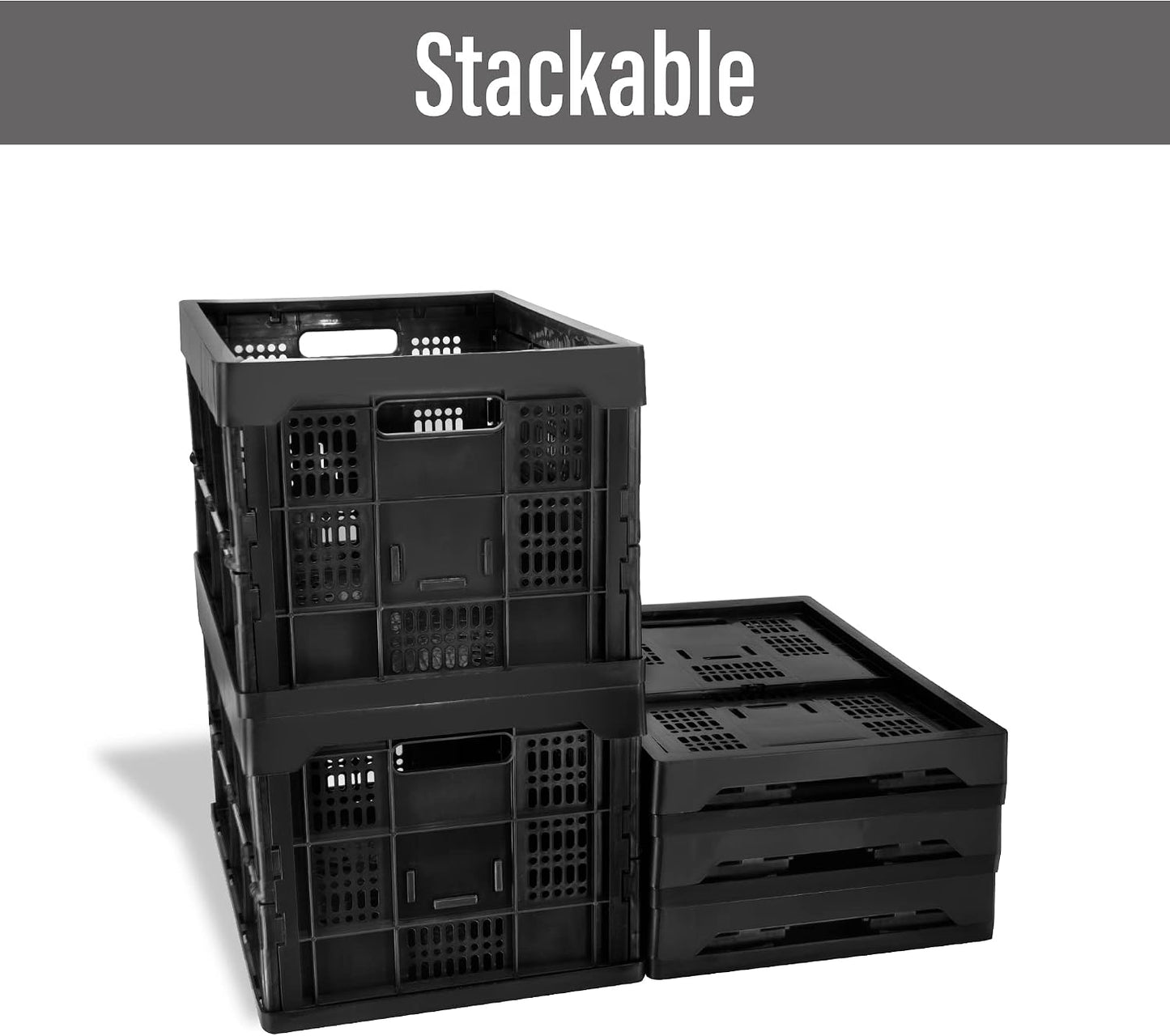 52L Collapsible Heavy Duty Storage Bin/Container, Stackable Folding Plastic Bin, Grated Wall, Utility (1, Square, 52, Liters)