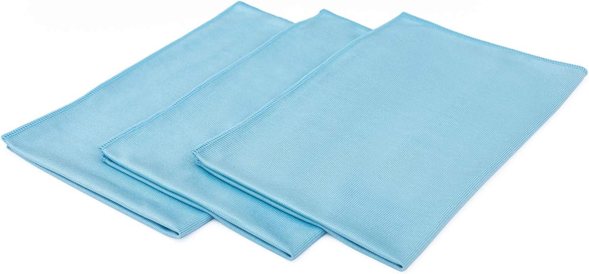 The Rag Company - Premium Window, Glass, Mirror & Chrome Detailing Towels - Professional Korean 70/30 Microfiber Blend, Lint-Free, Streak-Free, 350gsm, 16in. x 16in, Light Blue (5-Pack)