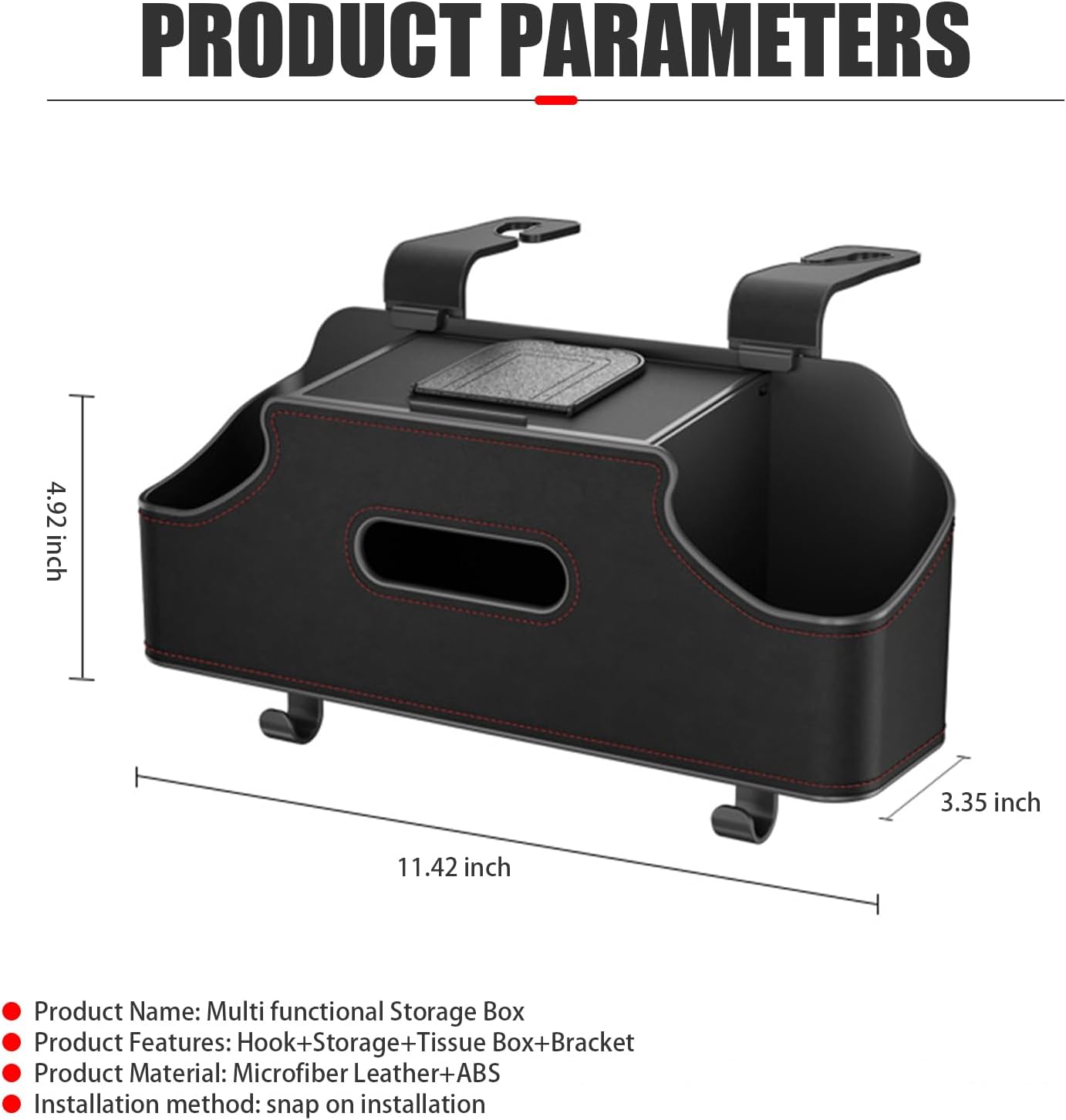 1 PC Car Seat Back Storage Box, 11.42" x 3.35" x 4.92" Hanging Fashionable Multifunctional Storage Rack, Easy to Clean and Durable Travel Accessories, Universal for Most Cars (Black)