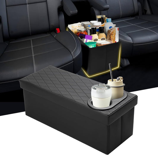 Mixsuper Liner Car Seat Organizer for Kia Telluride 2020-2026 Center Console Organizer with Cup Holders for Telluride, Kids Toys Baby Supplies Dog Toy Box Storage Bin Travel Accessories