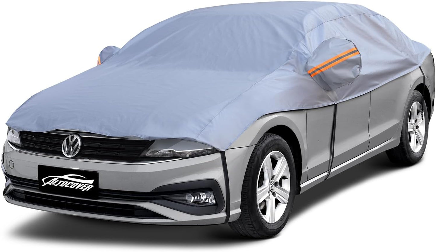 Half Car Cover SUV, Top Cover for Windshield & Sunroof Protection with Cotton Liner, Hail Protector Car Cover Waterproof All Weather for Snow, Sun,Rain,Dust,Size M