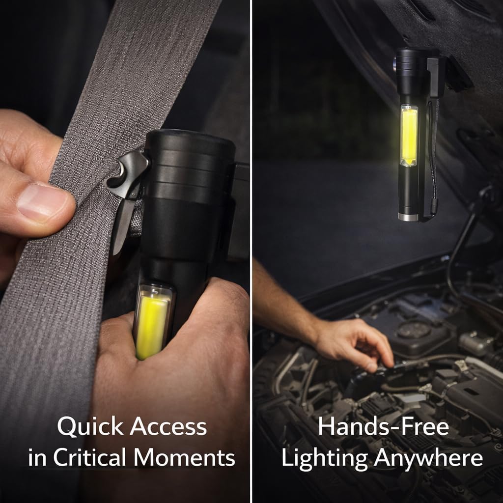 Ideas In Life Auto Tool Flashlight, Car Window Breaker, Seatbelt Cutter