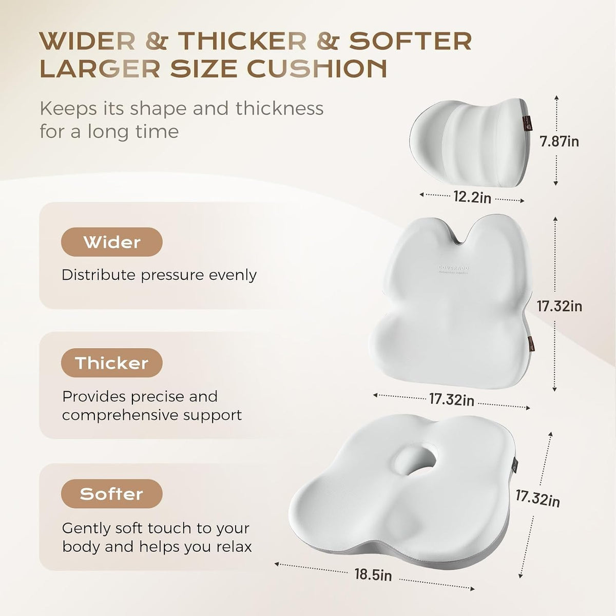 Coverado Car Seat Cushion Back Support Pillow Neck Headrest Pillow, Ergonomic Memory Foam Sciatica & Back & Tailbone Pain Relief Cushion for Office Chair Seat Cushion for Chair Gray&Light Gray