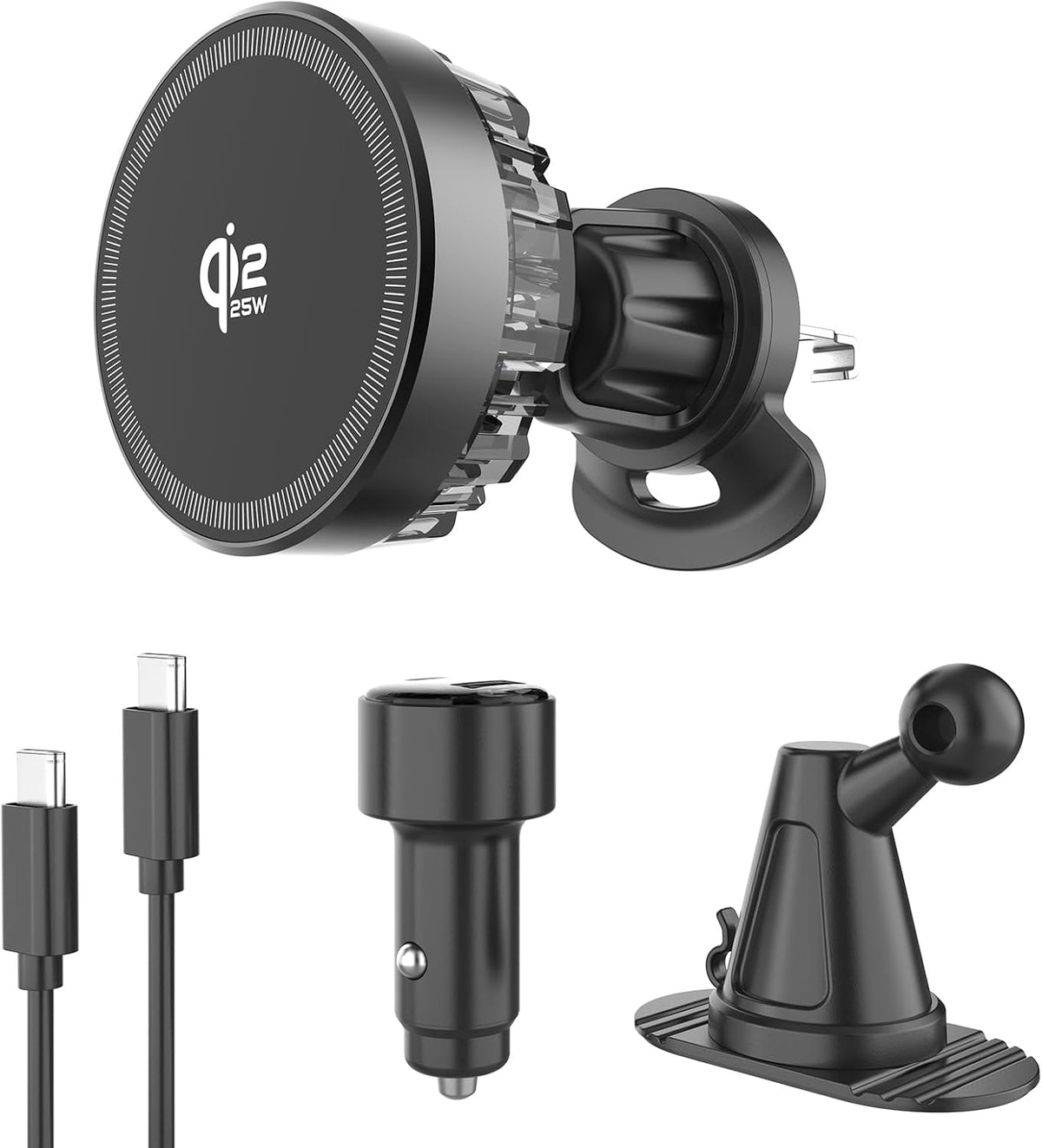 for MagSafe Car Mount Charger, Qi2.2 25W Active Cooling Wireless Car Charger with 83W Adapter, 2-in-1 Air Vent & Dashboard Magnetic Phone Holder for iPhone 17/16/15/14/13/12 Pro Max