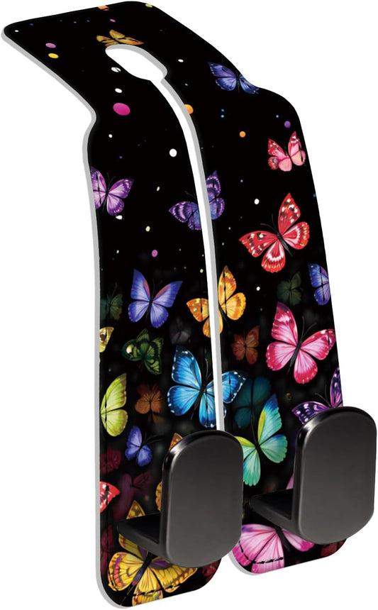 Car Seat Back Storage Hook, Funny Car Purse Hook, Cute Vehicle Storage Organizer for Purses Handbags Butterfly Galaxy Pattern