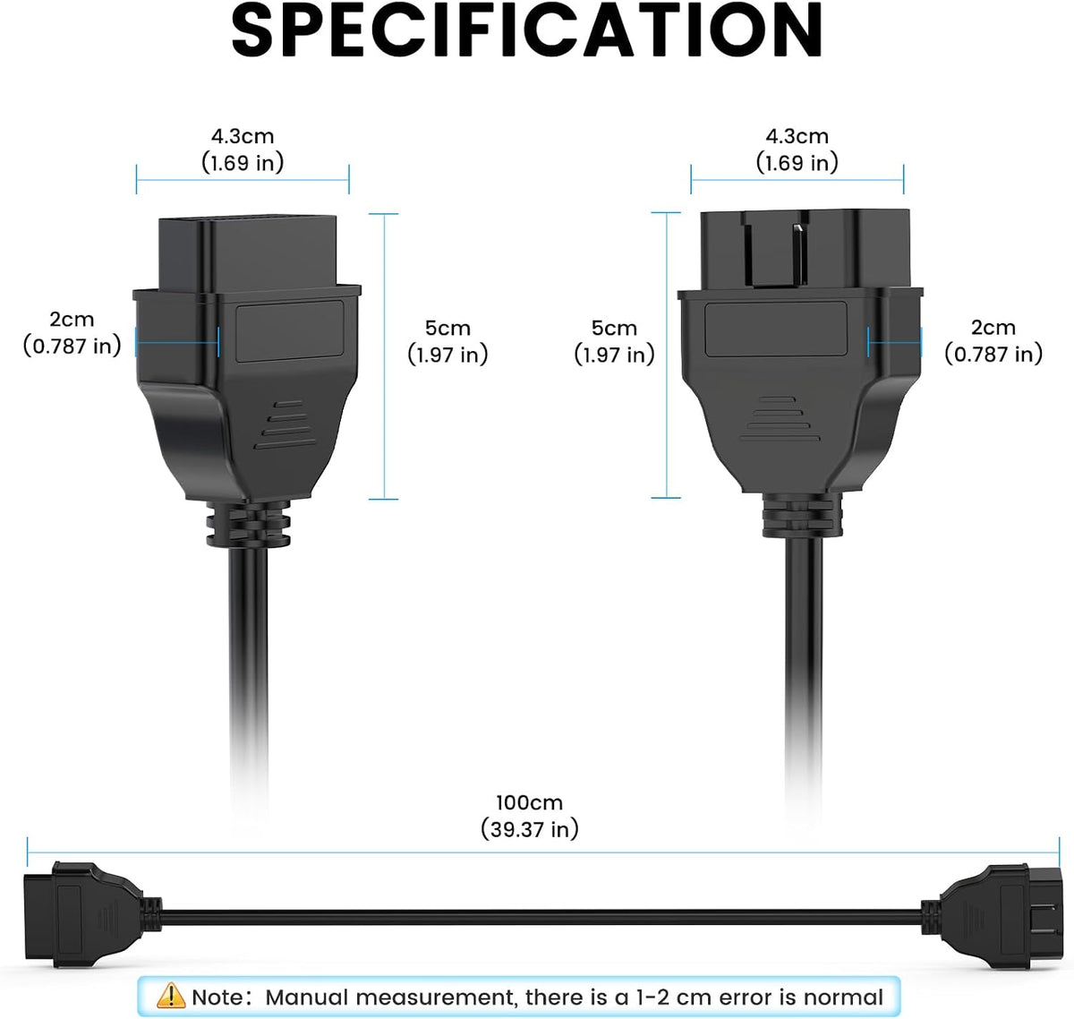 ANCEL 3.3 ft OBD2 Extension Cable, 16-Pin Male to Female Adapter