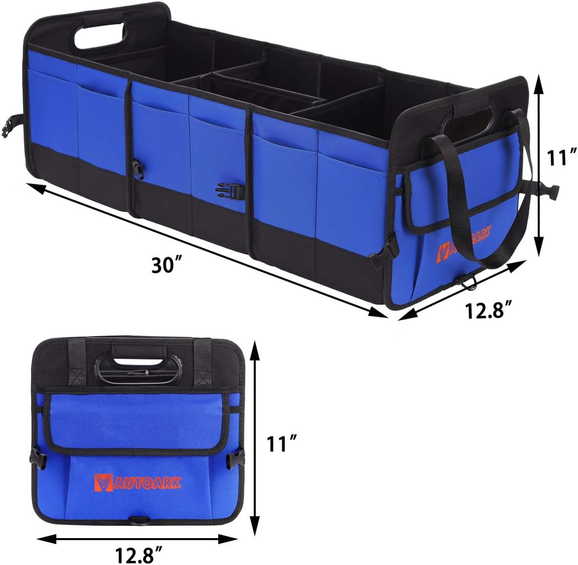 AUTOARK Multipurpose Car Trunk Organizer with Straps,Non-Slip Waterproof Bottom,Durable Collapsible Adjustable Compartments Cargo Storage,Upgraded Handle,AK-076