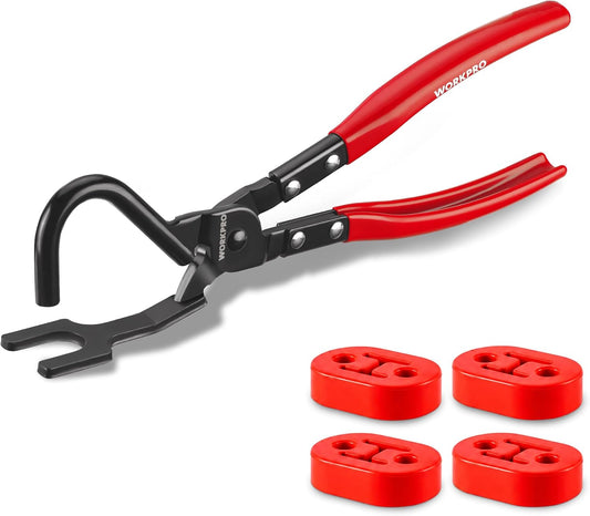 WORKPRO Exhaust Hanger Removal Tool with 4 Rubber Hangers, Red | Exhaust Hanger Pliers for Car & Truck Rubber Exhaust Hangers Muffler Hanger, For Most Domestic & Imported Exhaust System