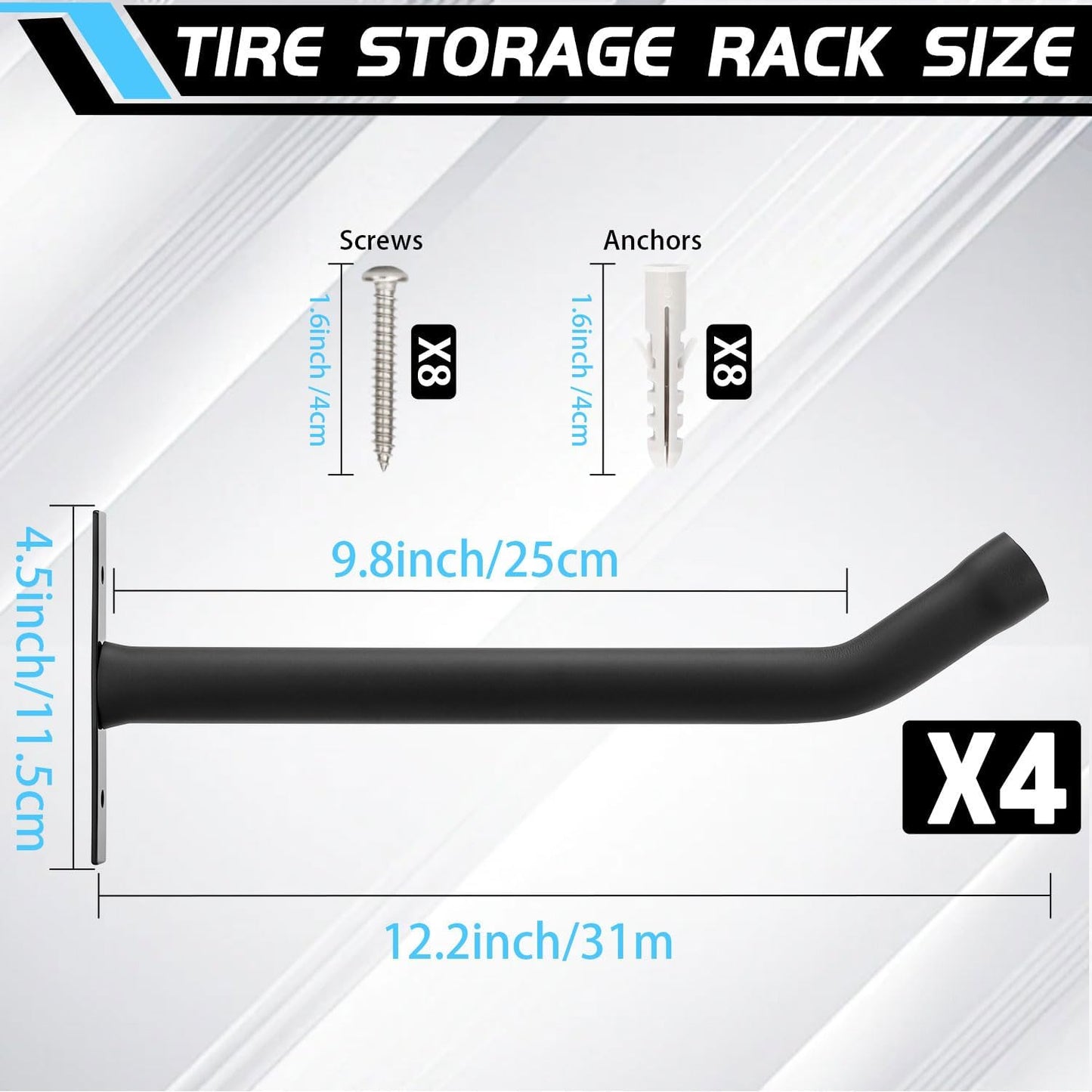 Tire Rack Wall Mount, Heavy Duty Tire Storage Rack System with Ladder Hooks, Garage Hooks for SUV Tires, Ladder Storage & Garage Organization