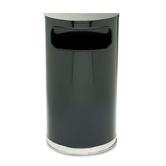 Rubbermaid Commercial Products European & Metallic Series Receptacle Half-Round Trash Can, 9-Gallon, Black/Chrome, Side Opening Indoor/Outdoor Waste Container for Lobby/Office/School/Restaurant
