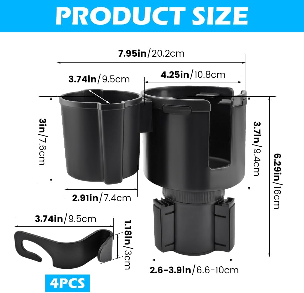 Car Cup Holder Expander, 2-in-1 Adjustable Adapter for 10-48oz Mugs