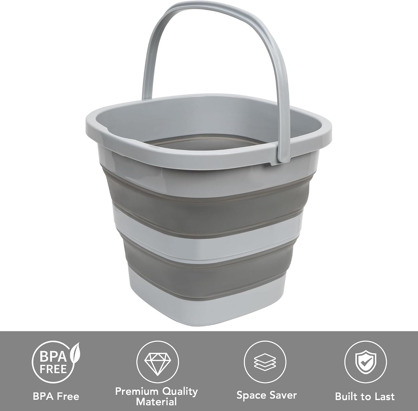 Collapsible Bucket, 2.6 Gallon 10L Mop Bucket for Cleaning, Car Washing, Portable Plastic Tub for Camping, RV, Beach, Fishing, Garden, Indoor and Outdoor Space Saving Wash Basin Ice Buckets