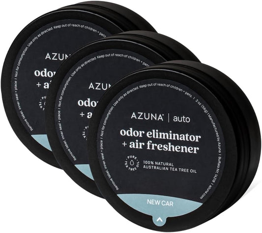 Azuna Car Air Freshener & Auto Odor Eliminator Pods Trio | New Car Scent | Plant Powered by 100% Australian Tea Tree Oil | Long Lasting and No harsh chemicals | Made in USA | 3 Pack of 2oz Pods