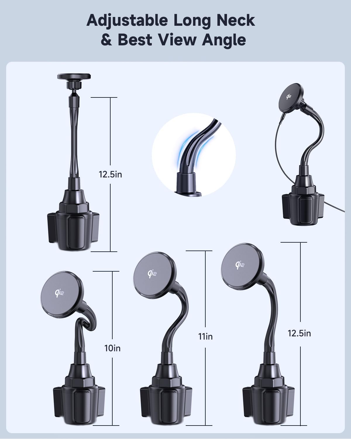 Upgraded Qi2 15W for Magnetic Cup Holder Charger, [More Stable & Faster Charging] Magnetic Car Mount Charger 15W Fast Charging with Adjustable Gooseneck for iPhone 17 Pro Max Air 16-12 Series