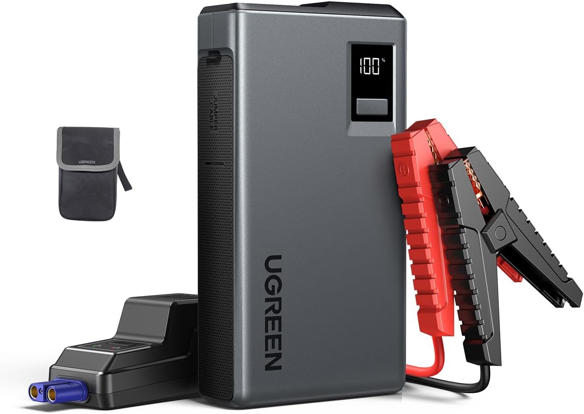 UGREEN Jump Starter Power Pack 1000A Car Battery Booster for 6.0L Gasoline and 3.5L Diesel Engines 12000mAh Car Jump Starter Power Bank with Digital Screen and LED Light for Emergency