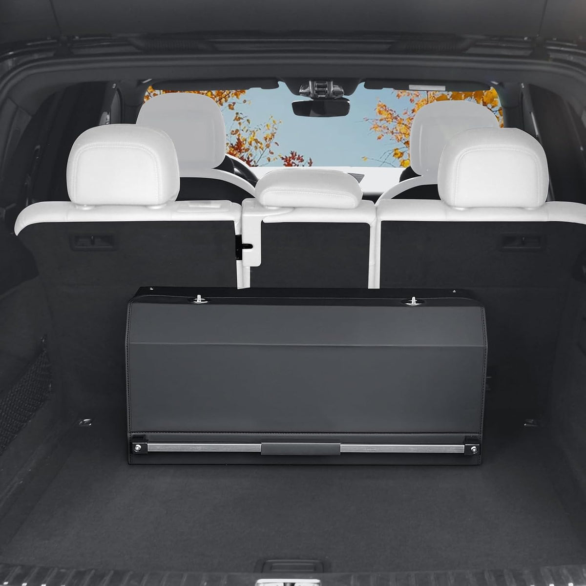 Car Trunk Organizer, Sturdy Car Storage Organizer with Lid and Push-pull Handle Collapsible Leather Cargo Organizer for Suv, Truck, Sedan, Van (Black, 26.7 x 11.4 x 12.2in)