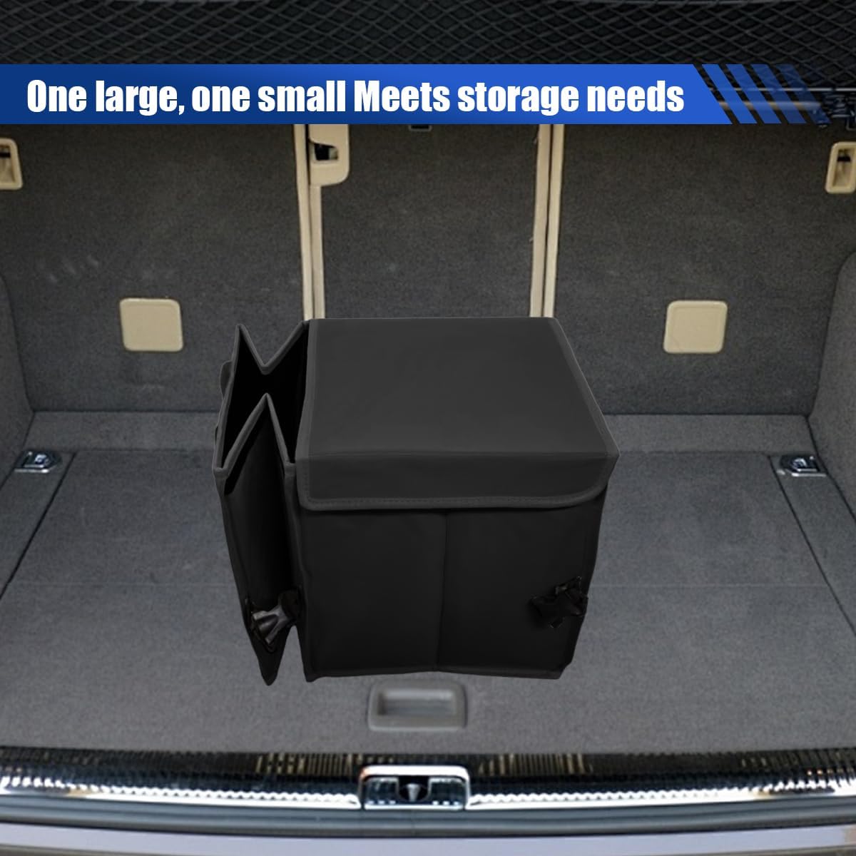 Car Trunk Organizer, Collapsible Multi Compartment Car Storage Box with Lid & Reinforced Handles, Adjustable Waterproof Storage Organizer Accessories for SUVs Cars Trucks (Black)