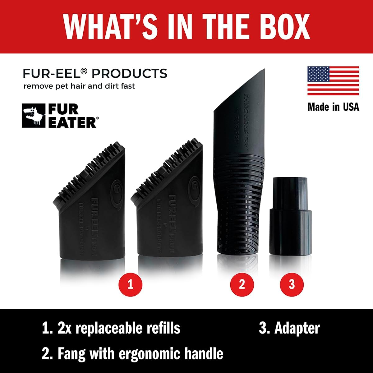 FUR-EEL PRO 2.0 Pet Hair Vacuum Attachment, Pet Hair Remover 2 Rubber Heads