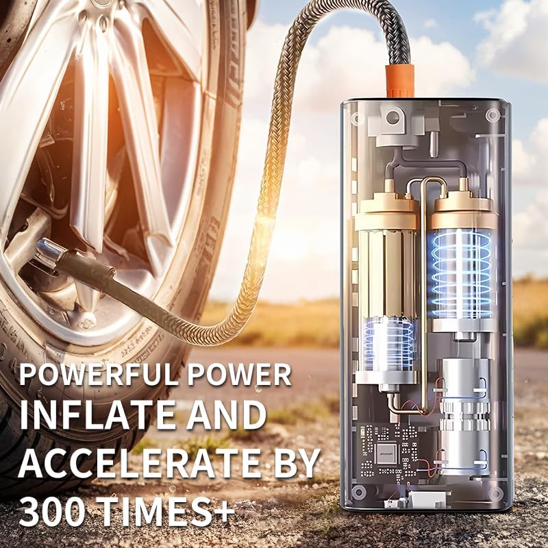 Portable Tire Inflator Air Compressor with LCD Display, LED Light, and Auto-Shut Off Function 150 PSI Portable Air Pump for Cars, Motorcycles, Bicycles, Balls, and More