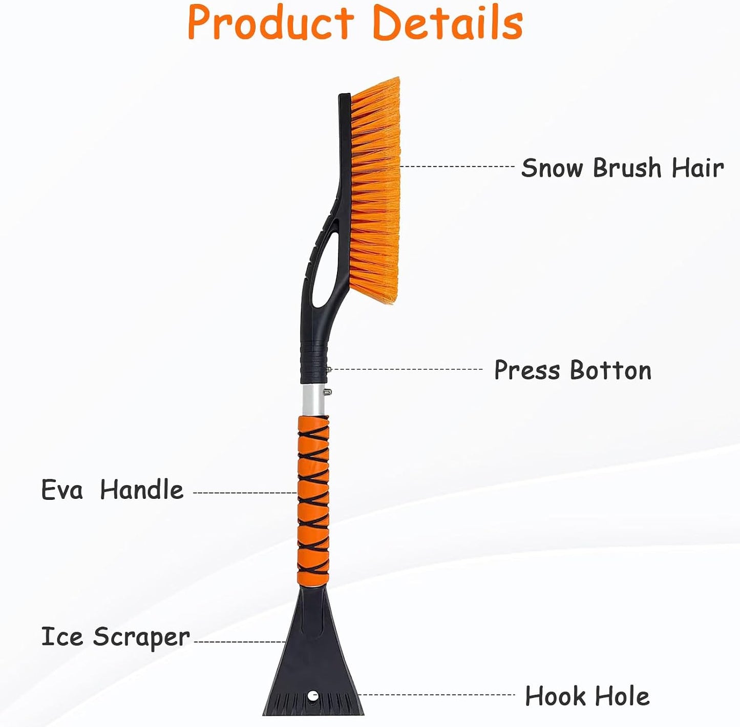 27'' Snow Brush and Ice Scrapers for Car Windshield, 2-in-1 Car Accessories Detachable Snow Ice Scraper and Brush with Foam Grip for Cars, Trucks, SUVs