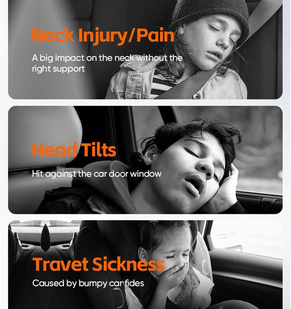 Head Rest Pillow for Car with Hook, Adjustable Car Seat Travel Pillow, Neck Support for Car Seat with Memory Foam & Ice Silk, Kids Adult Road Trip Sleeping Pillow Brownish Red (1 Eye Mask Included)