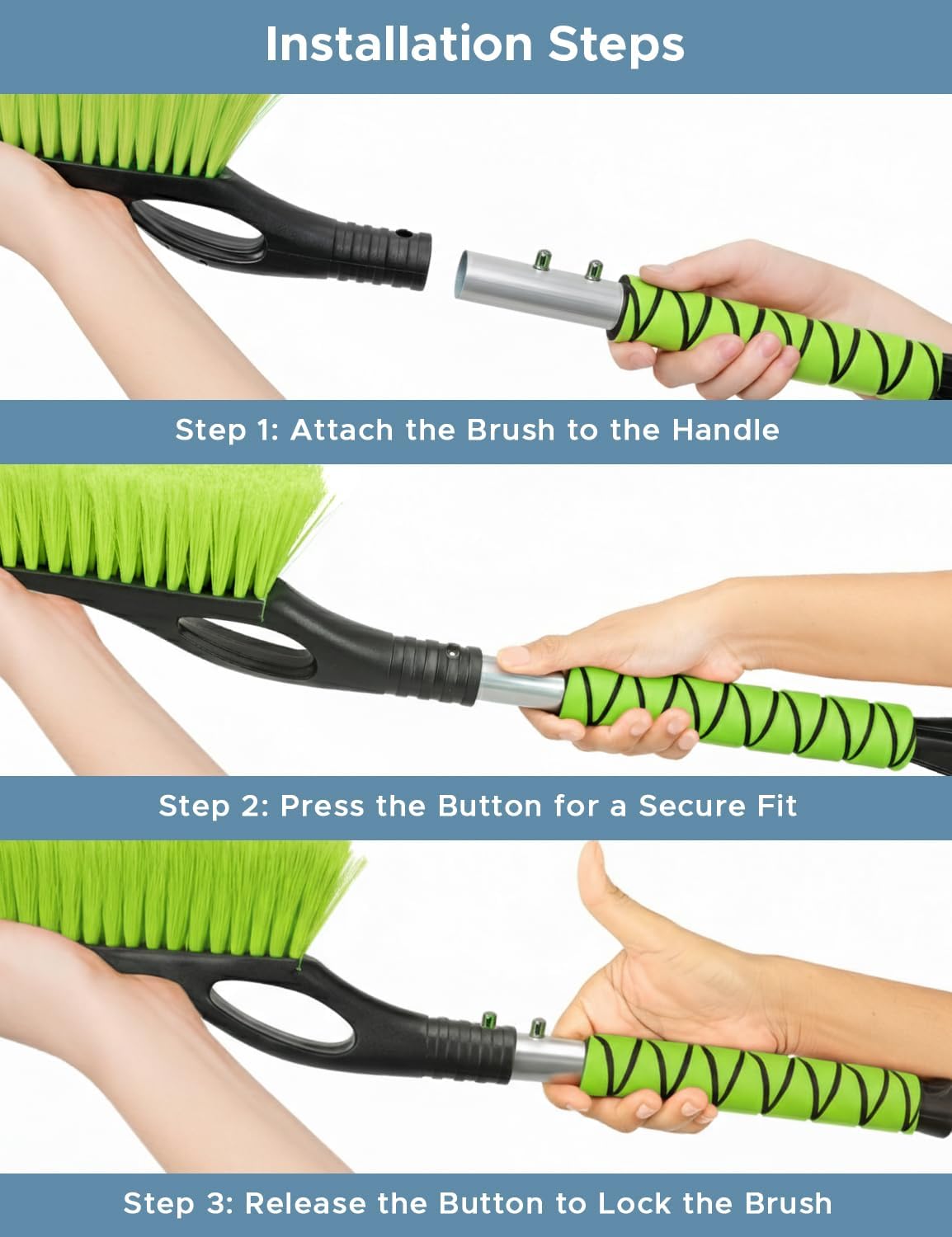 Autovir 27" Snow Brush and Ice Scrapers for Car Windshield (1 Pack), Window Ice and Snow Scraper with Ergonomic Foam Grip, Snow Windshield Scraper with Aluminum Body, Winter Car Accessories (Green)