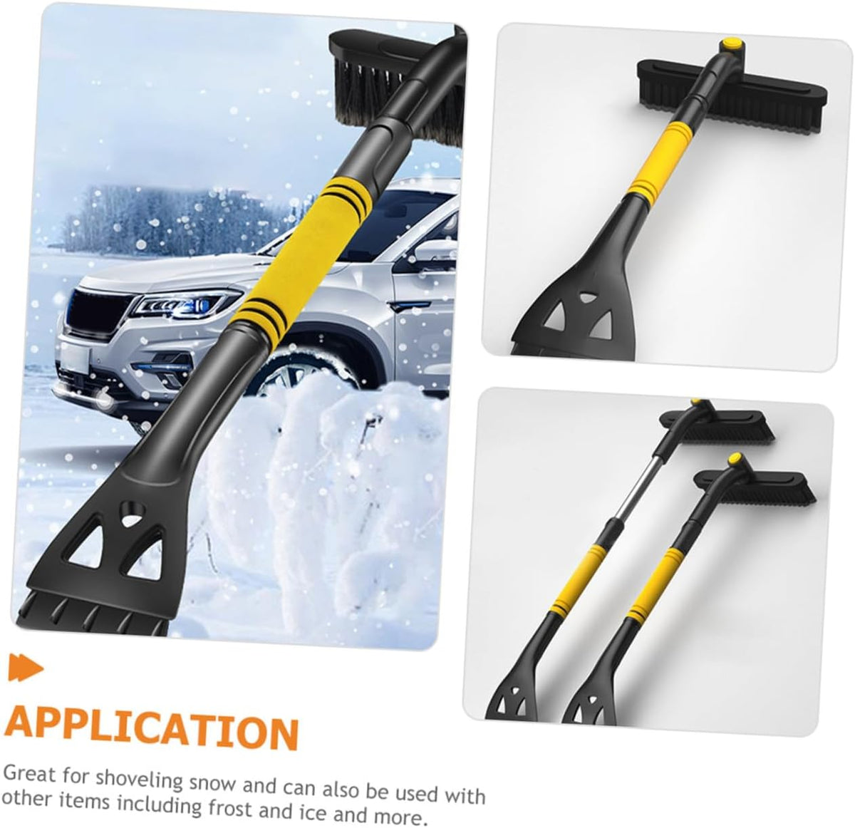Toyvian 3-in-1 Extendable Snow Brush and Ice Scraper for Car Portable Snow Remover Thickened Handle for Winter Use Yellow
