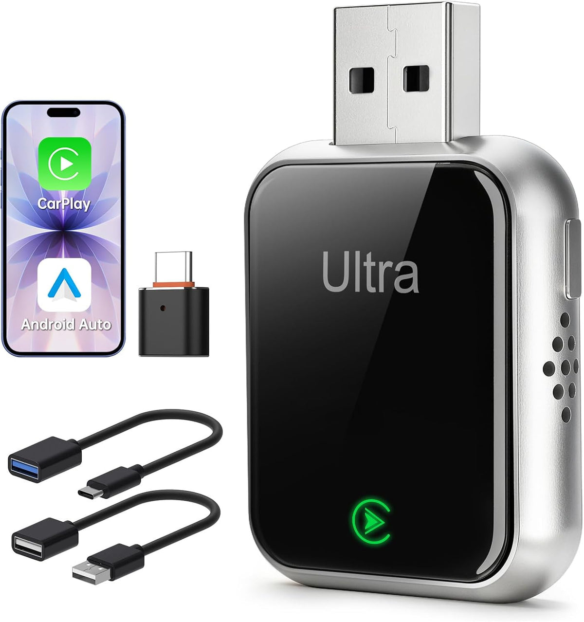 Ultra Mini Wireless CarPlay & Android Auto Adapter,Plug & Play,No Lag