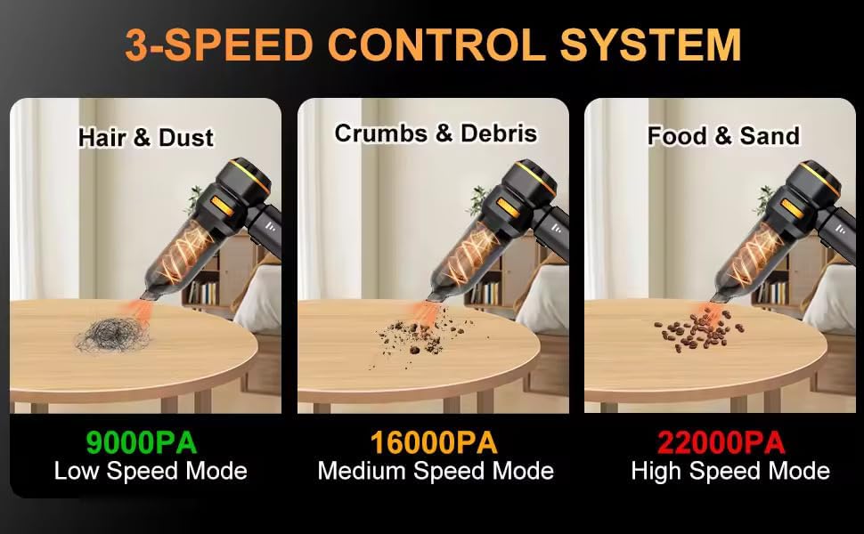 Handheld Cordless Vacuum,Car Vacuum Cleaner,4-in-1 22000PA High Power Portable Rechargeable Vacuum Cleaner with Brushless Motor, Small Handheld Vacuum & Air Blower & Pump-Black