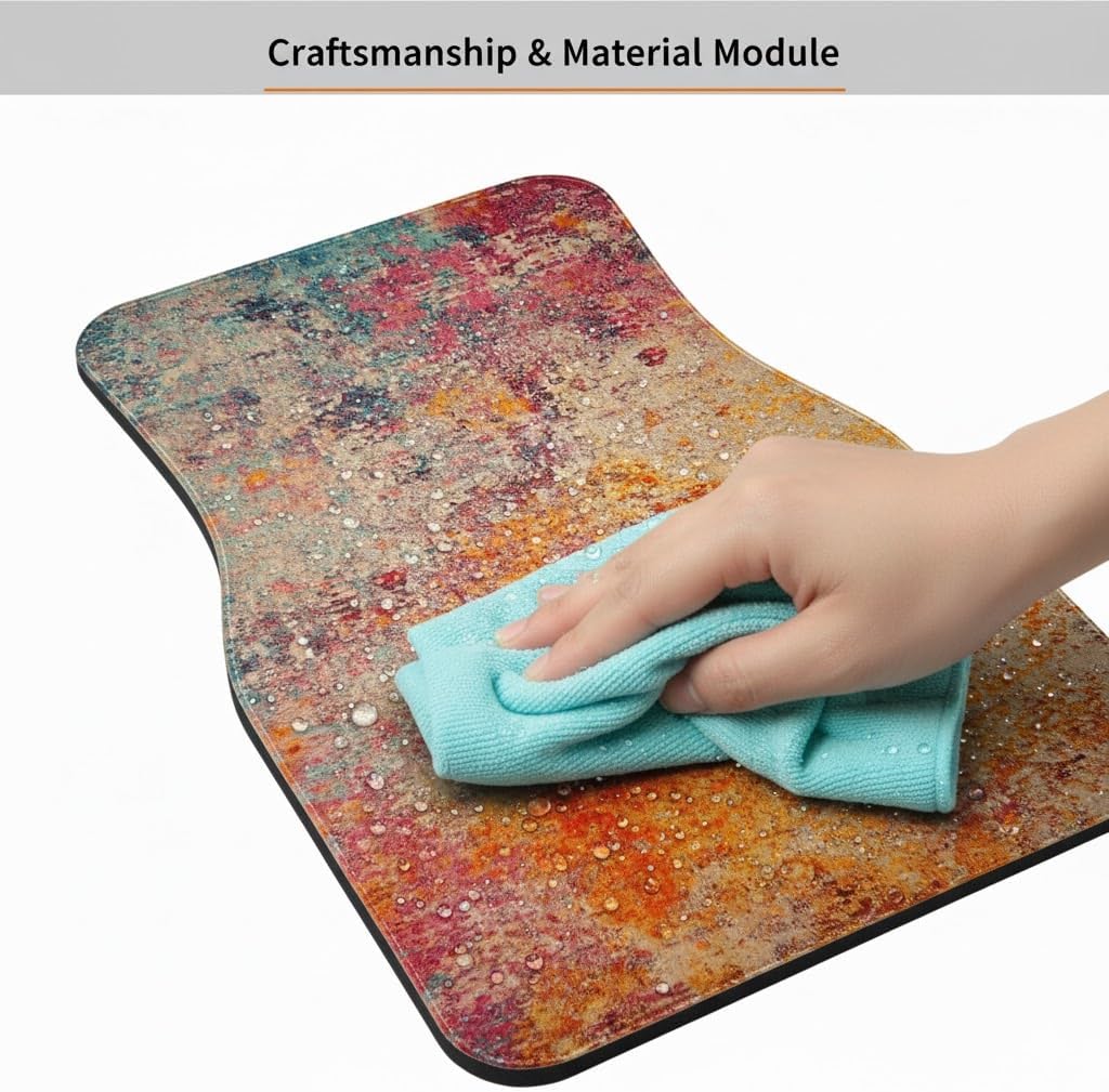 Luxury Car Floor Mats Full Set | Car Decor for Men Women | Modern Rug Pattern | Heavy Duty All-Weather Universal Rubber Liners | Non-Slip & Odor-Free
