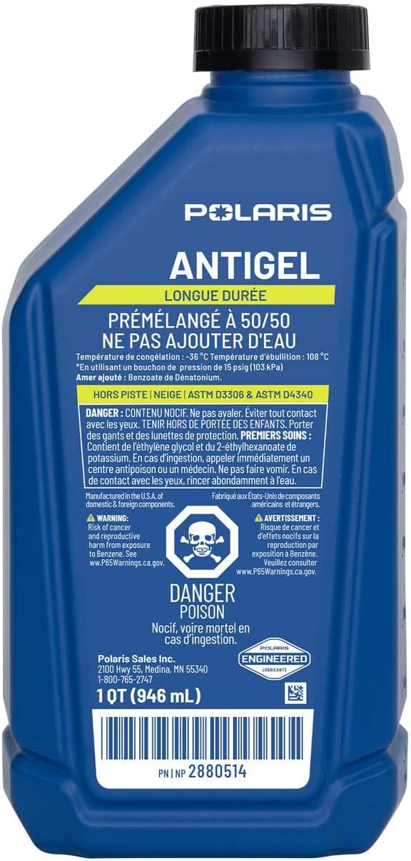 Polaris 50/50 Premix Extended Life Antifreeze, Snow and ORV, 1 Qt - 2880514