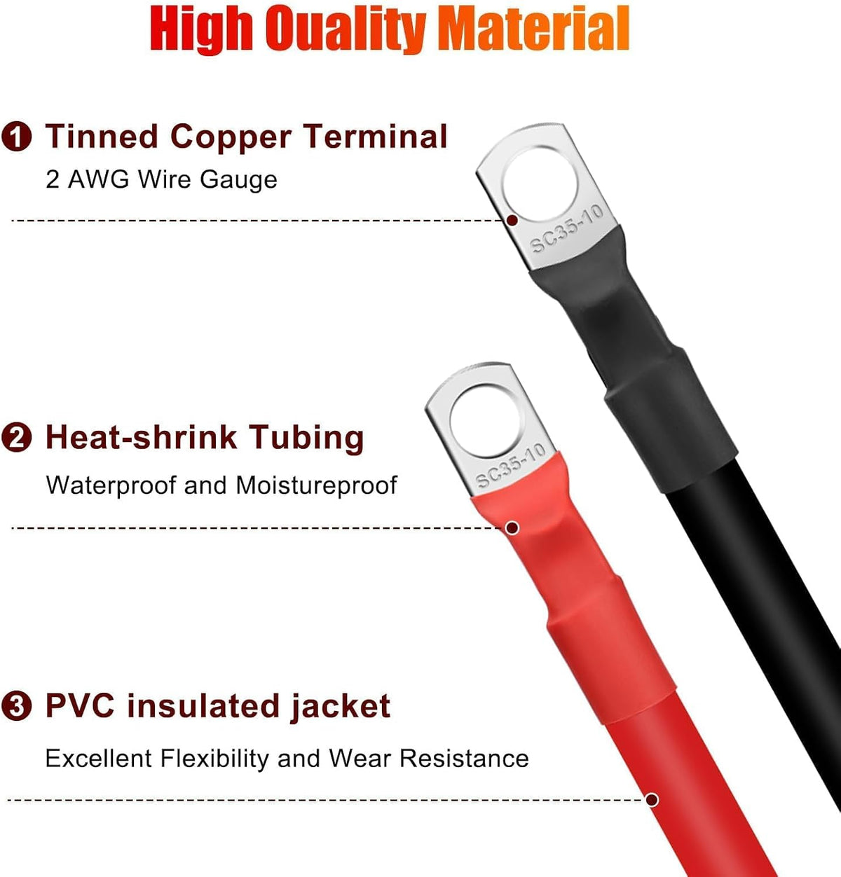 Linkstyle 6PCS 2 AWG Battery Cables 6 Inch, Heavy Duty Pure Copper Battery Bank and Inverter Cable Set with Tinned Copper 3/8" Lugs Terminals, for Solar, RV, Marine, Truck, Automotive 12V-48V
