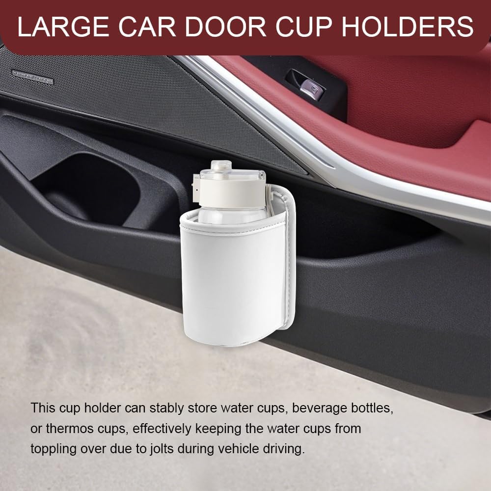 Leather Car Cup Holder Organizer, Car Door Cup Holder, Clip On Vehicle Seat Side Hanging Cup Drink Holder, Automotive Water Bottle Organizer Mount Accessories for SUV Sedan Truck (Grey)