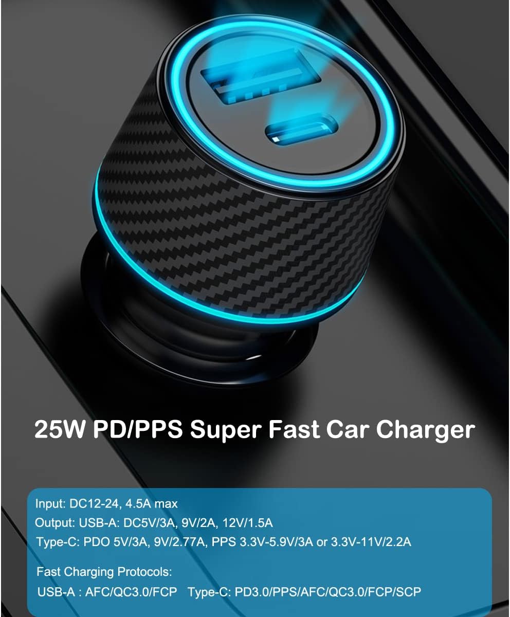 25W Super Fast Charger USB Type C Wall/Car Charger Combo Kit PD PPS