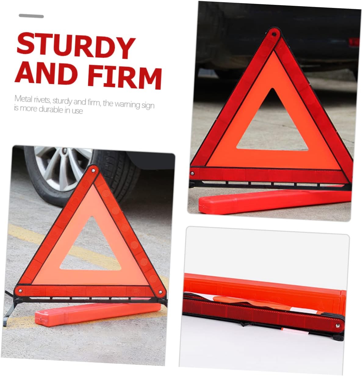 PRETYZOOM Reflective Warning Triangle Foldable Emergency Sign for Roadside Safety 3 Legged Design for Car and Semi Truck Accessories