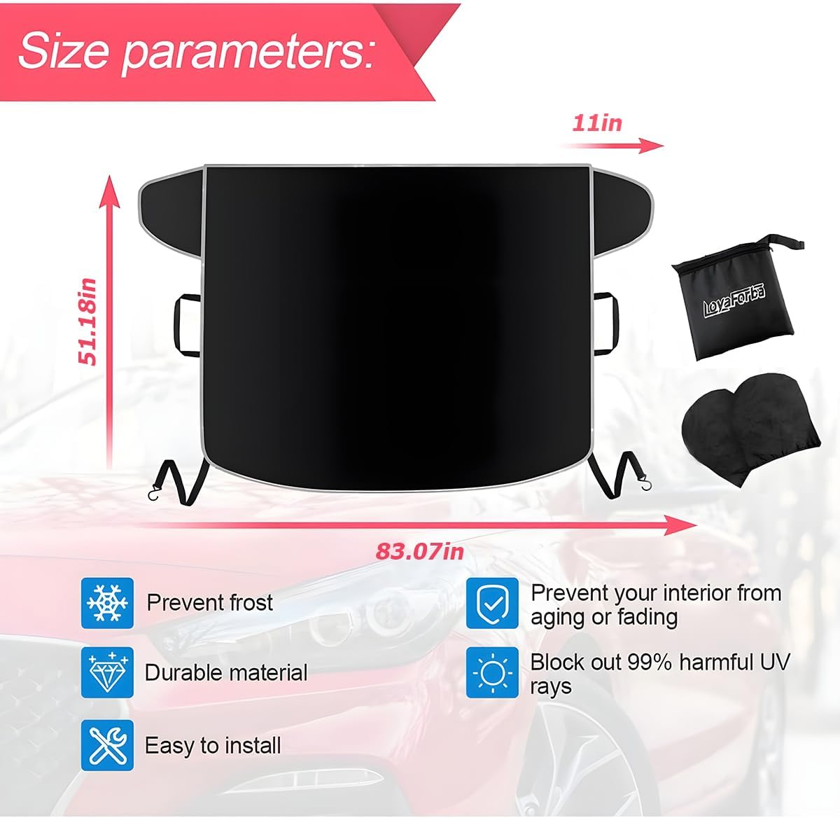 Windshield Snow Cover for Cars, Trucks, Vans - Waterproof, Windproof Winter Frost and Ice Removal Sunshade With Side Mirror Covers