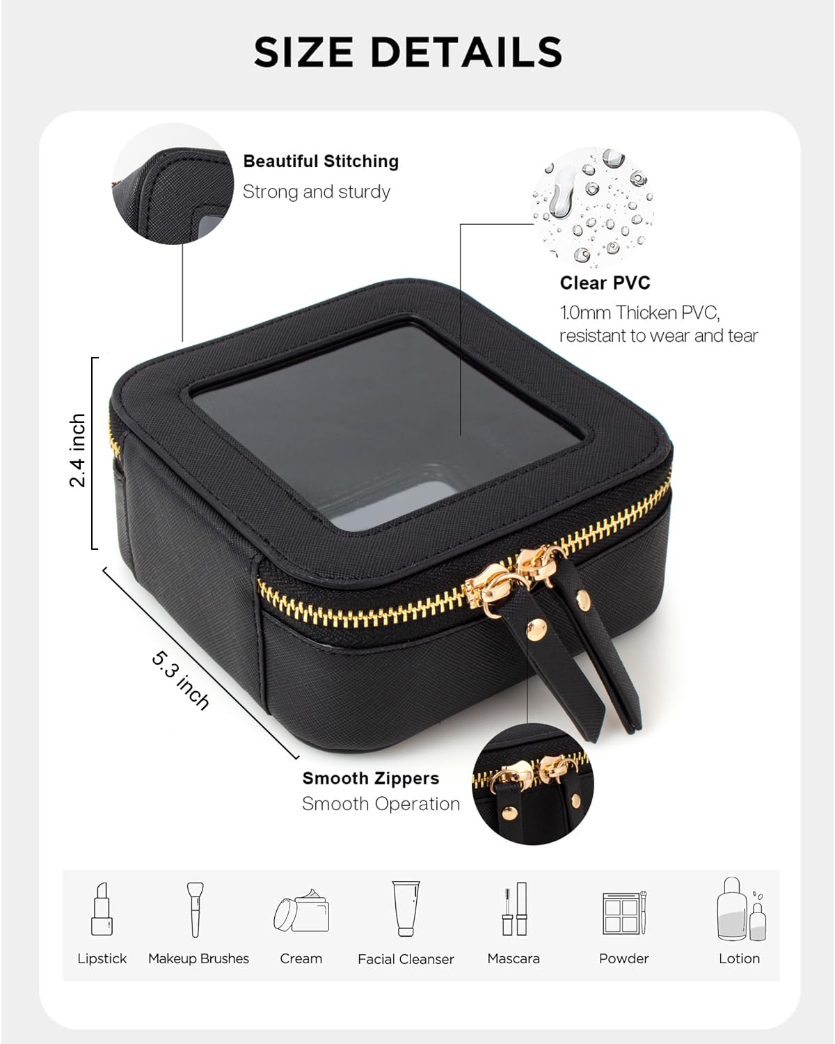 LETGO Clear Sunscreen Makeup Bags,Small Makeup Bag for Purse,Mini Clear Makeup Pouch Purse Organizer Fit Carry-on Travel Essentials,Cute Cosmetic Bags Car Accessories for Women (Mini-Black)