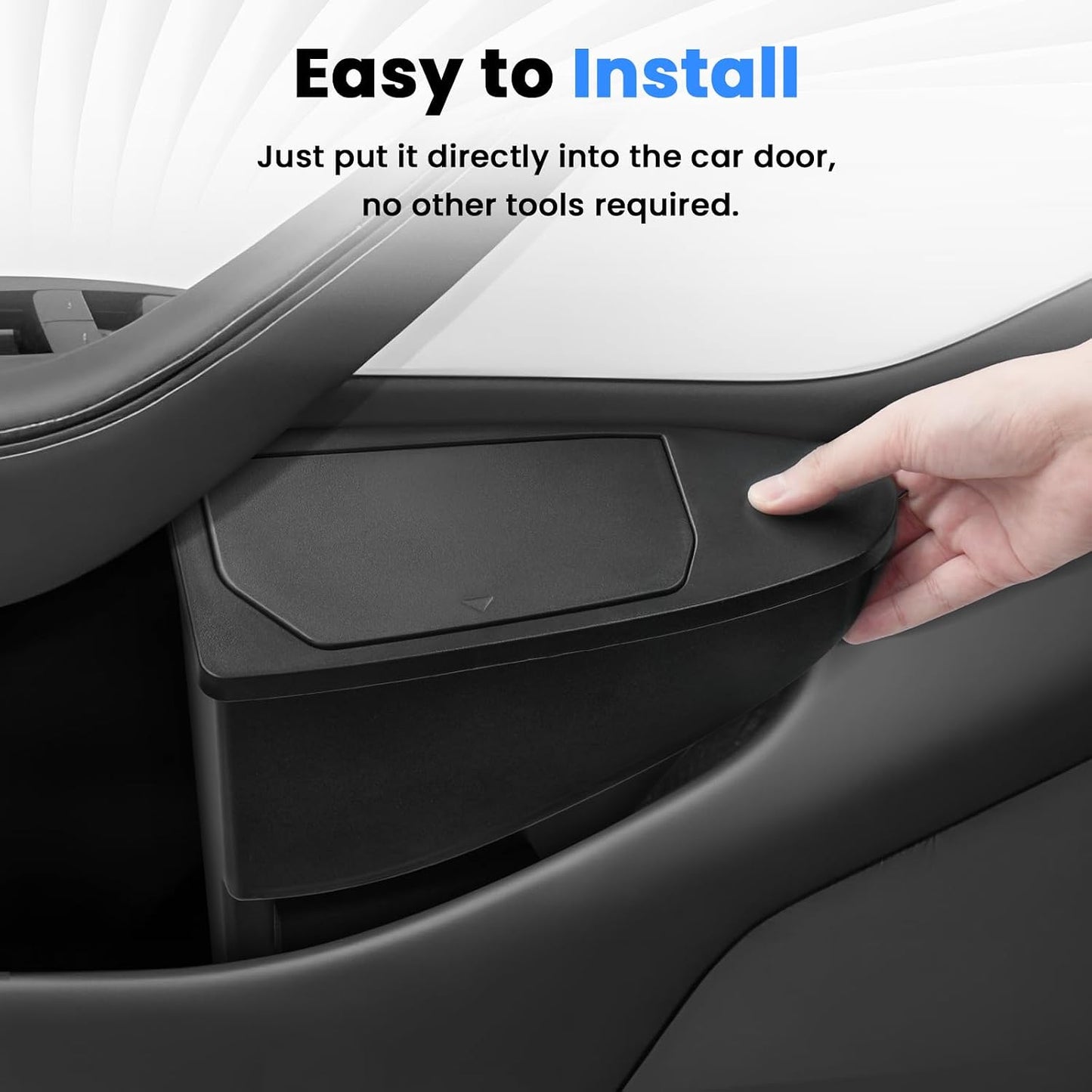 Canvcle Front Door Trash Can for 2025 2026 New Tesla Model Y Juniper Accessories, Door Side Storage Box Organizer Front Seat Door Garbage Bin with Push-Open Lid, Hidden Storage Organizer Black 2PCS