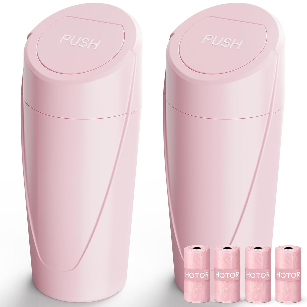 HOTOR Car Trash Can, Pink Car Garbage Can with Lid, Bonus Bags, L(2 Pack)