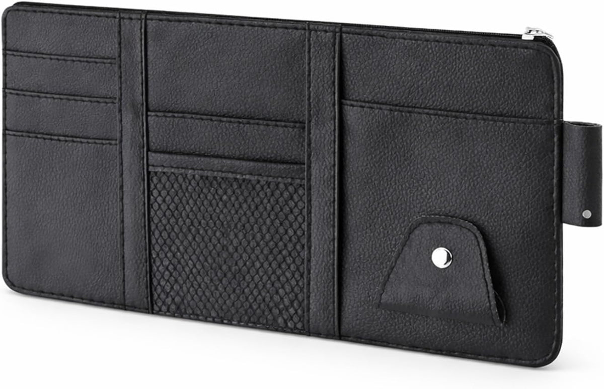 Car Sun Visor Multi-Pocket Organizer — Black (Universal Car/SUV/Truck Storage Pouch)