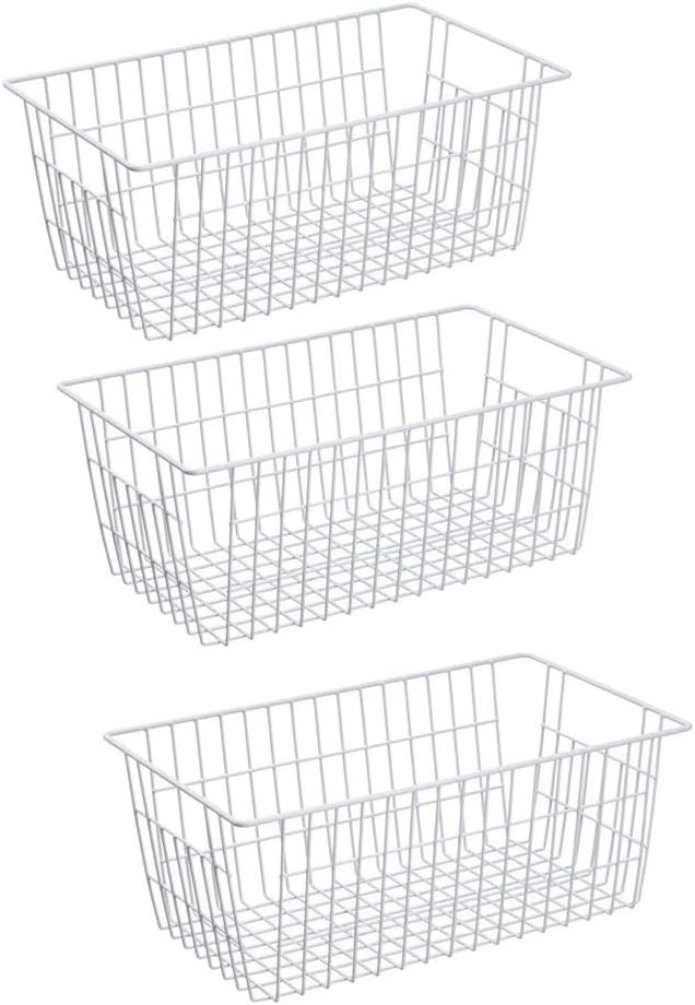 Slideep Farmhouse Wire Organizer Storage Bin Basket with Handles, Food Storage for Kitchen Cabinets, Pantry, Closet, Bedroom, Bathroom, Office 6 Pack