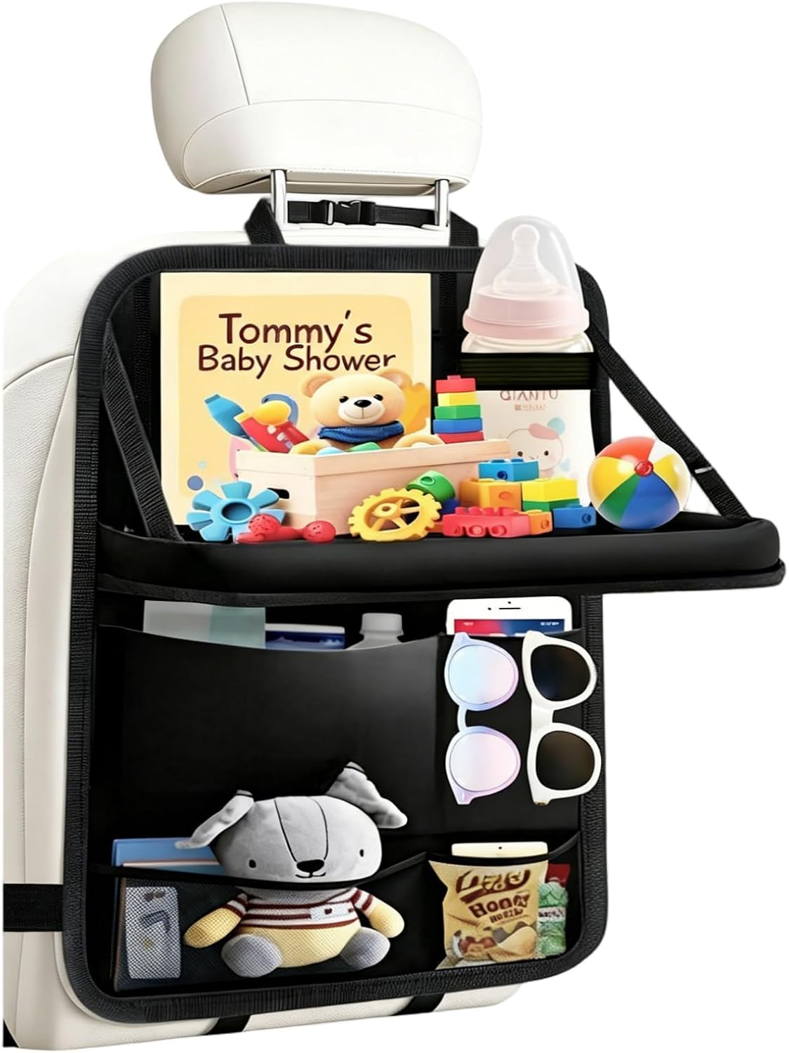 TCJJ Car Backseat Organizers with 10" Touch Screen Tablet Holder&9 Storage Pockets,Back Seat Organizer for Kids Waterproof Car Seat Organizer,Black/2 Pack