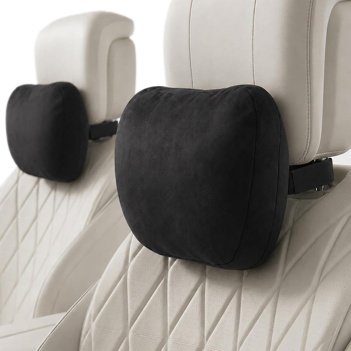 2 PCS Car Pillow for Driving Seat Soft Suede Headrest Neck & Lumbar Support