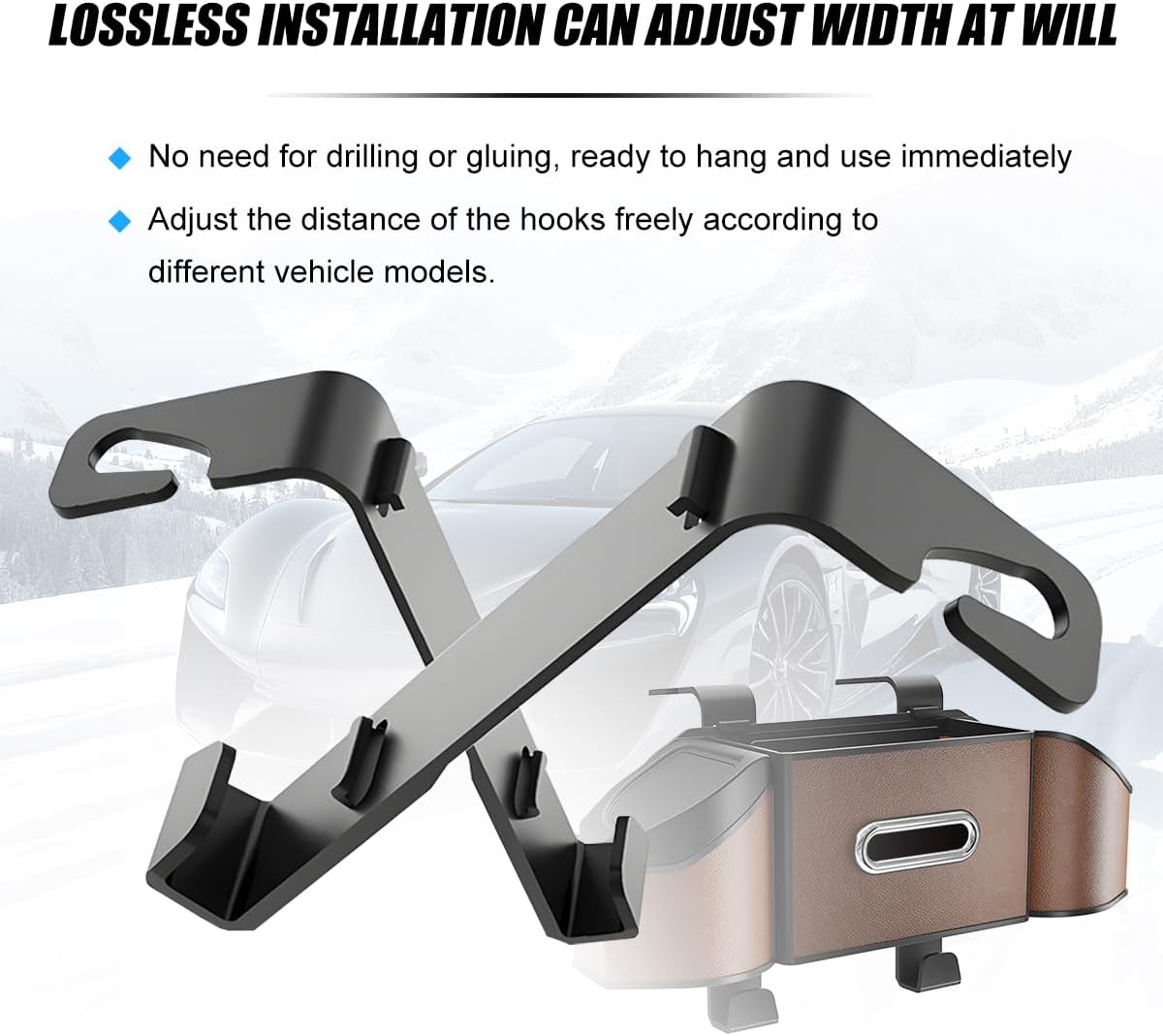 HZEL Car Seat Back Organizer, 7 in 1 Vehicle Backseat Storage Box with Cup Holder Tissue Box Trash Bin & Hooks, Multifunctional Auto Interior Headrest Organizer, Universal for SUV RV Truck (Brown)