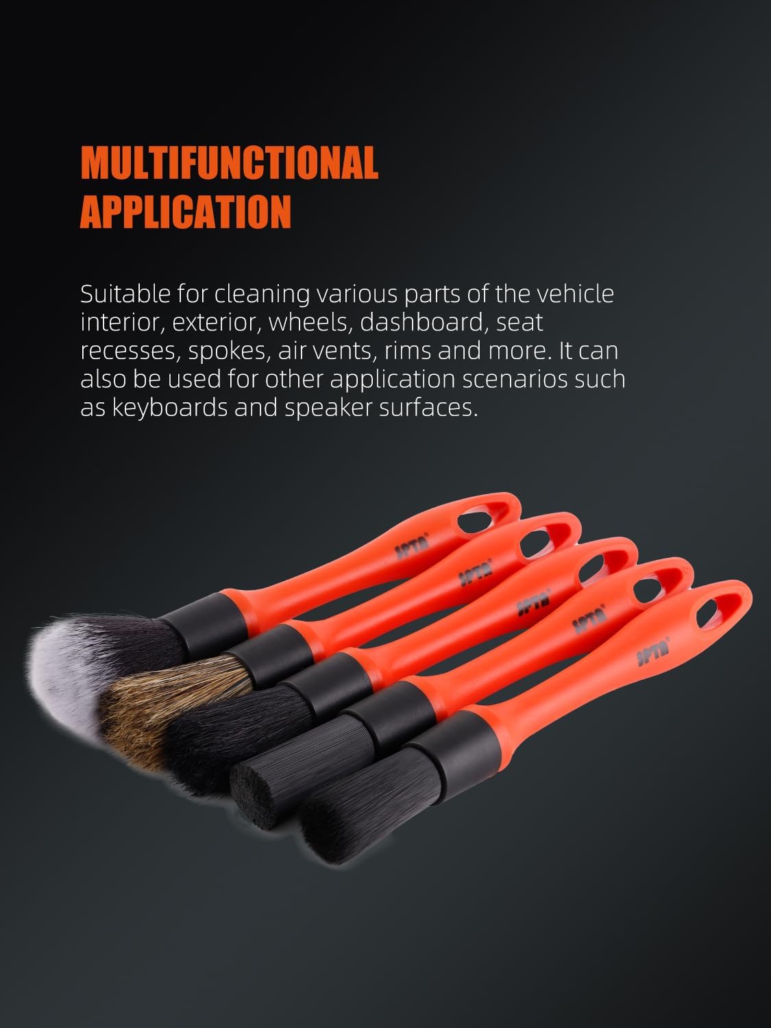 SPTA Car Detailing Brush Set, 5 Pack Soft Mixed Hair Auto Detail Brush Kit No Scratch for Automotive Elegant Surface Interior Exterior Dashboard Emblems Panels Engine Bay Wheels Air Vent Seat Leather